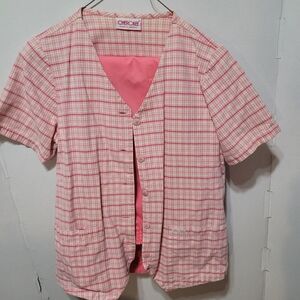 Cherokee Women's Pink and White Plaid Scrub Top And Landau Pants